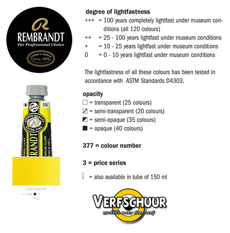 Rembrandt Olieverf tube 40 ml kleur:208 (Cadmiumgeel licht) serie:4