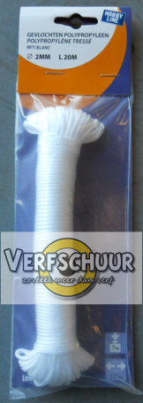 Gevlochten touw 100% PP 2mm-20m wit