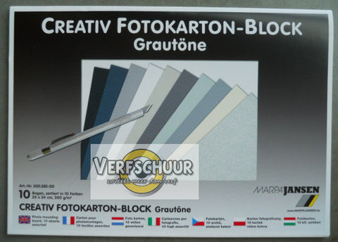 Fotokarton 300gr 24x34 blok 10v Ass.grijs 300.585-00