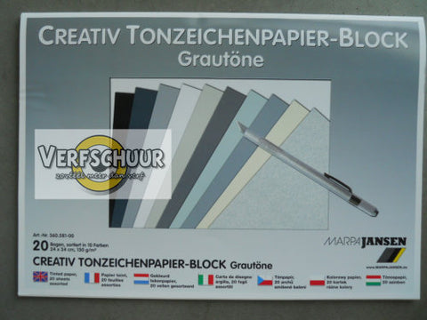 Tekenpapier 130gr 24X34 blok 20v Ass.grijs 360.581-00