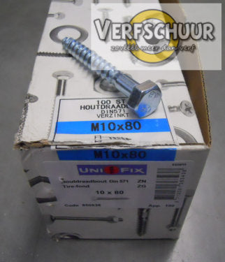 Houtdraadbout verzinkt M10x80mm 100 stuks 850538