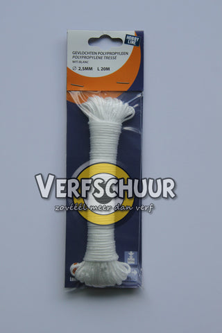 Gevlochten touw 100% PP 2.5mm-20m wit