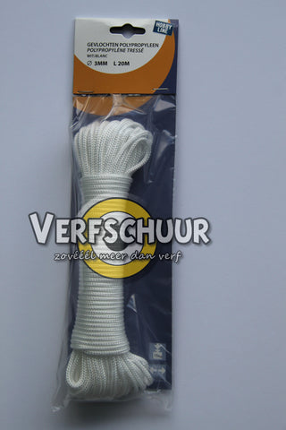 Gevlochten touw 100% PP 3mm-20m wit