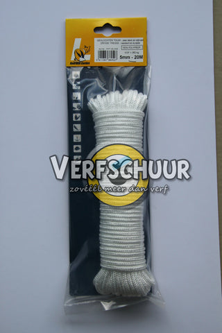 Gevlochten touw 100% PP 5mm-20m wit