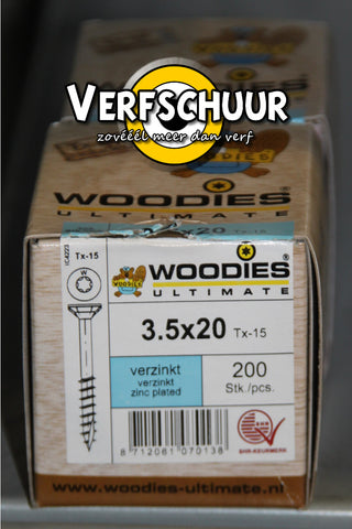 Spaanplaatschroef 3,5 x 20mm VK Wit verz. TORX Volledige draad 200st.