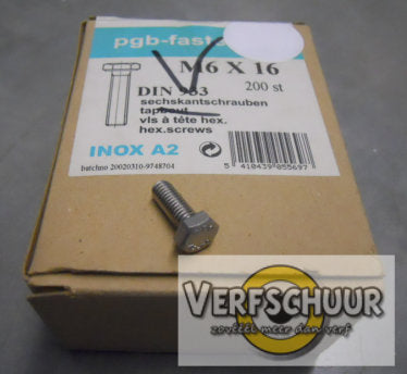 Zeskantbout rvs-inox M6x16mm 200 stuks 950602