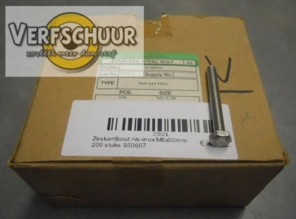 Zeskantbout rvs-inox M6x50mm 200 stuks 950607