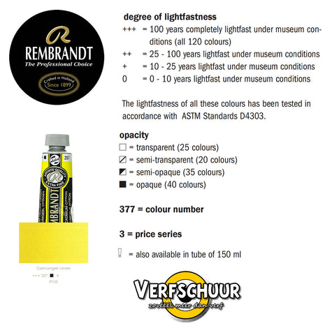 Rembrandt Olieverf tube 40 ml kleur:207 (Cadmiumgeel citroen) serie:4