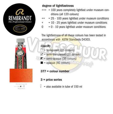 Rembrandt Olieverf tube 40 ml kleur:370 (Permanentrood licht) serie:3