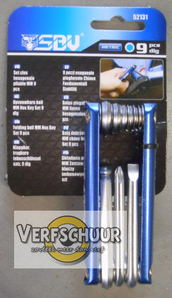 Opvouwbare Ball MM Hex Key Set 9 dlg 52131