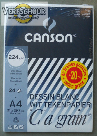 Canson wit tekenpapier C'à grain 224g/m² a4 24vel ( 20% gratis ) C200027145