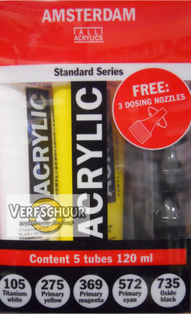 Amsterdam Acrylverf Set 5 x 120ml basis kleuren + 3 doseertuiten  17801905
