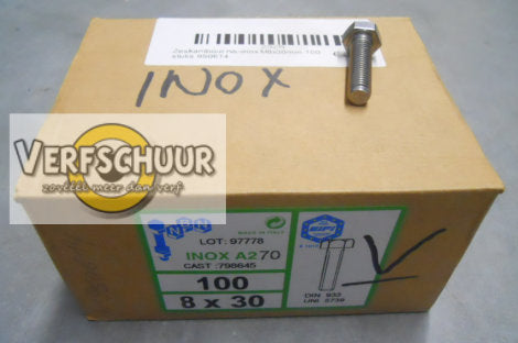 Zeskantbout rvs-inox M8x30mm 100 stuks 950614