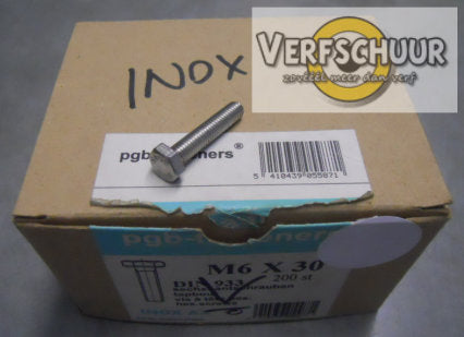 Zeskantbout rvs-inox M6x30mm 200 stuks 950605